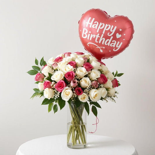 Grand Celebration Birthday Bouquet (36 premium roses with birthday ballon)